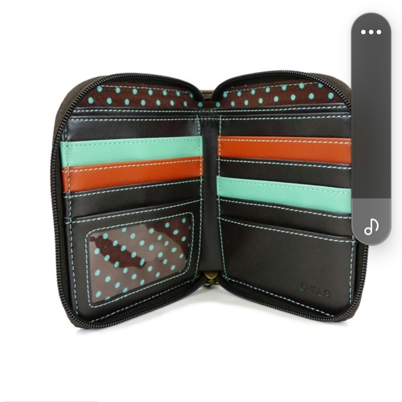 CHALA, 8 Slot, Sea Turtle, Zip Around Wallet, Wristlet, Coin Purse, Blue, Green - Picture 4 of 14